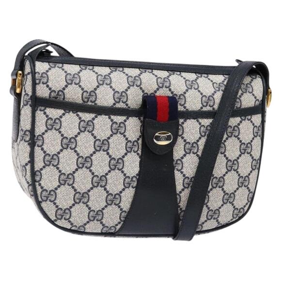 GUCCI GG Supreme Sherry Line Shoulder Bag Pvc Navy Gold Red - Picture 1 of 16